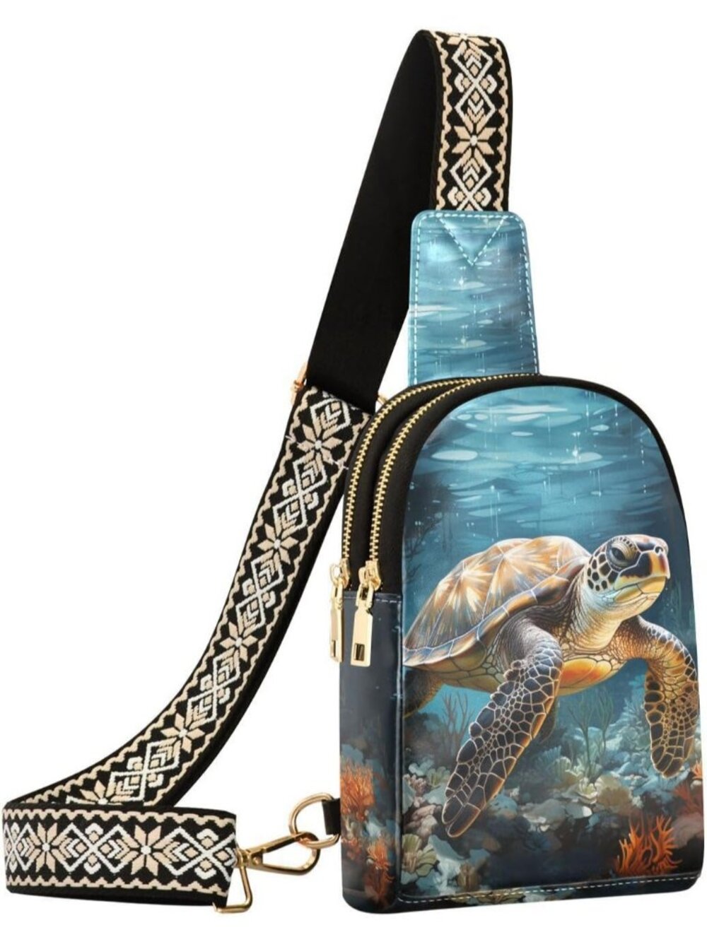 Unisex Sea Turtle Halloween Bat Sling Backpack Travel Hiking Crossbody Bag